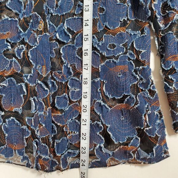 Mishca Women's Shirt Small Blue Denim Distressed Applique on Mesh Embroidered - Picture 11 of 12